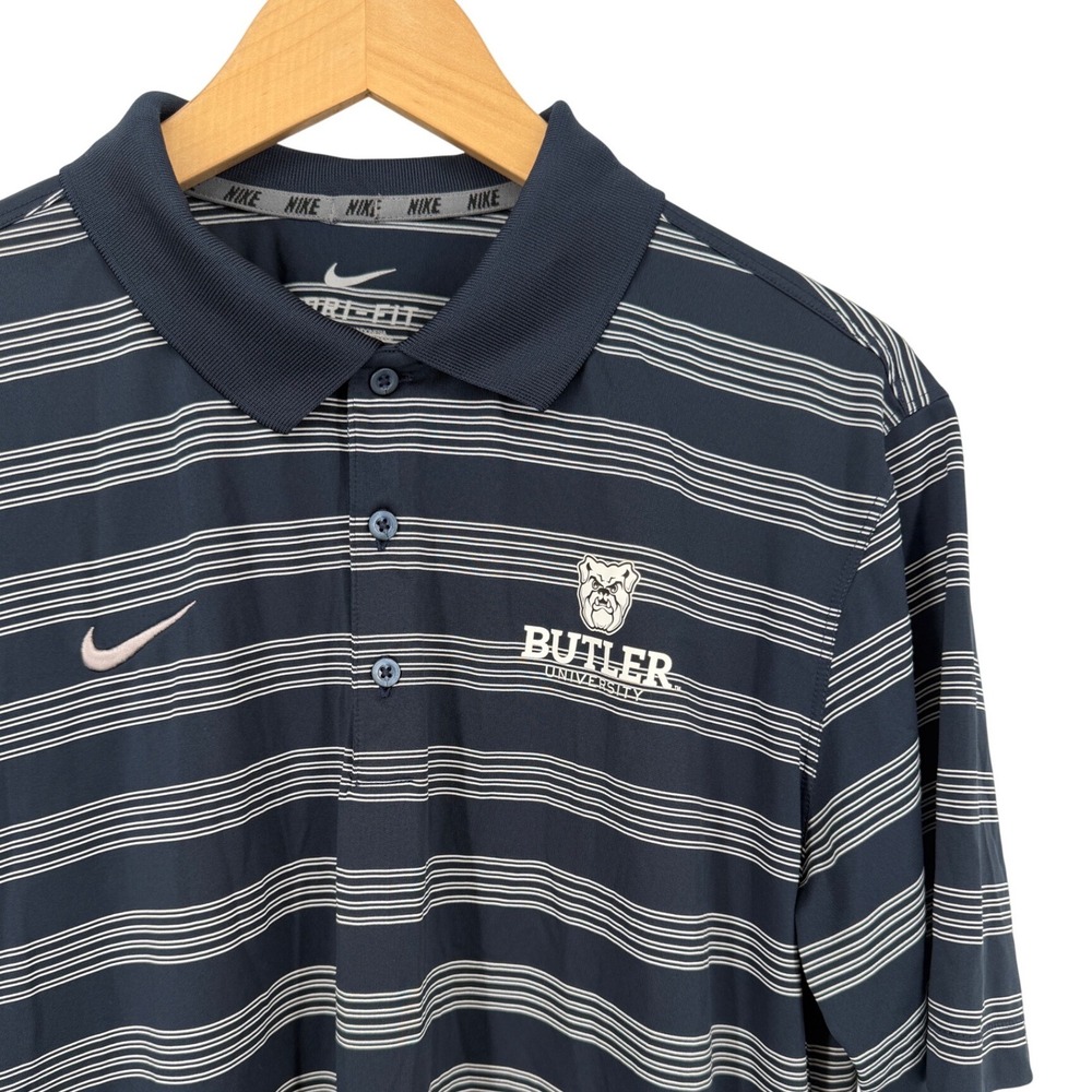 Nike Dri-FIT Butler University Bulldogs Polo Shirt Mens Large Navy Blue Striped